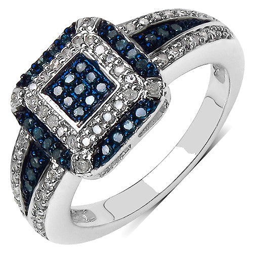 0.50 Carat Genuine Blue Diamond & White Diamond .925 Sterling Silver Ring by Bids.com