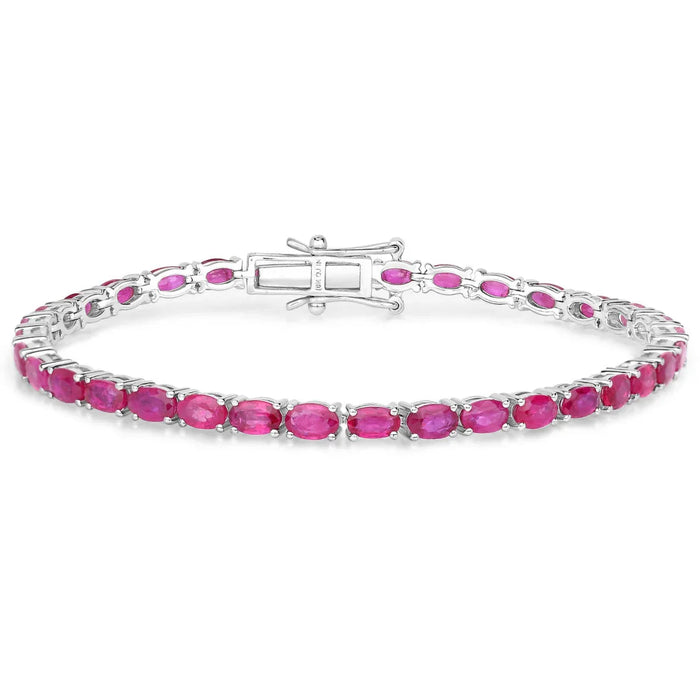 9.18 Ct Oval Pink Ruby Prong 10K Gold Inline Tennis Bracelet by Fine Color Jewels