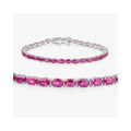 9.18 Ct Oval Pink Ruby Prong 10K Gold Inline Tennis Bracelet by Fine Color Jewels