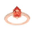 1.80 Ct Pear Lab Created Peach Sapphire and Moissanite Prong Silver Pave-set Ring by Fine Color Jewels