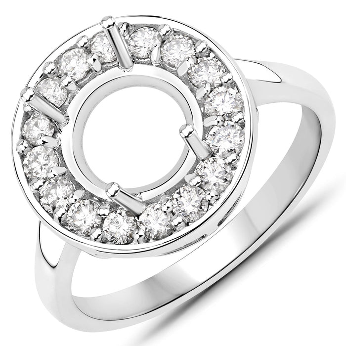 0.48 Carat Genuine White Diamond 14K White Gold Semi Mount Ring - holds 8.00mm Round Gemstone by Bids.com