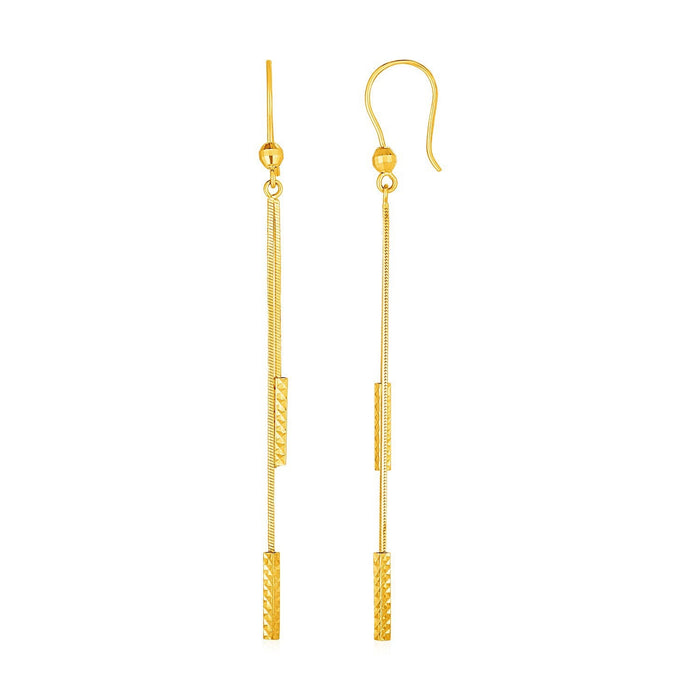 Textured Bar Long Drop Earrings in 14k Yellow Gold by Bids.com