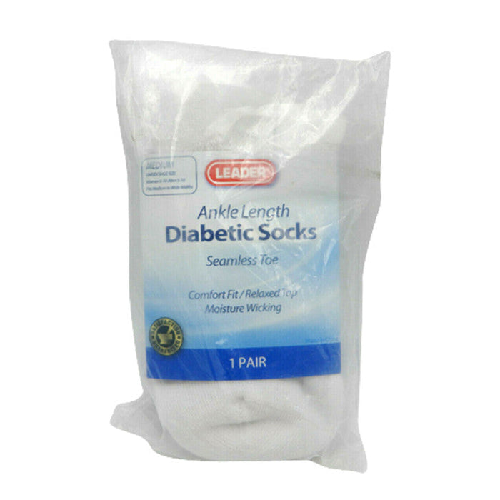 Leader™ Diabetic Ankle Socks – White (Size Medium) by Pasteur Pharmacy