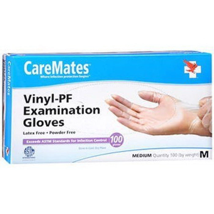 CareMates Vinyl Exam Gloves, Medium, 100 Count – Latex-Free & Powder-Free Medical Grade by Pasteur Pharmacy