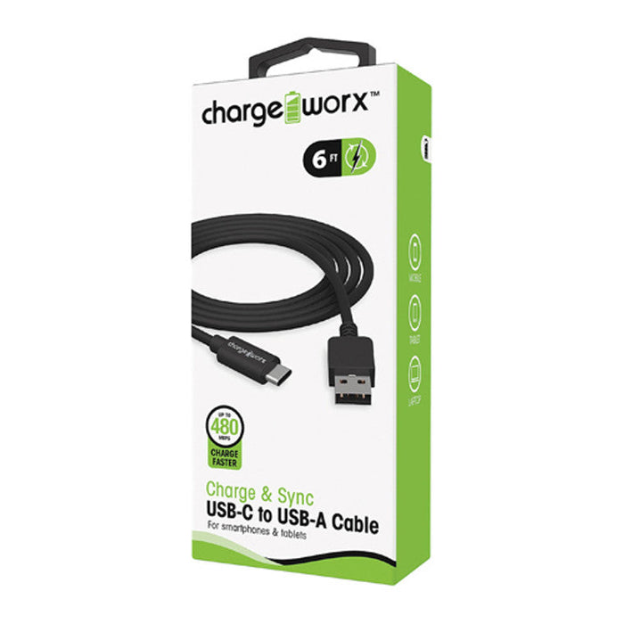 Charge Worx® 6ft USB-C to USB-A Sync & Charge Cable – Black by Pasteur Pharmacy