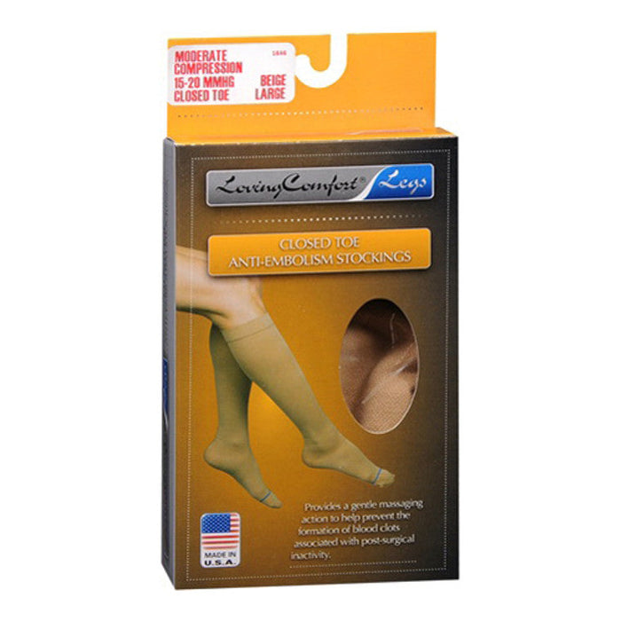 Loving Comford Anti-Embolism Stockings Knee High Closed Toe Womens 12-20Mmhg, Beige XLarge - by Pasteur Pharmacy