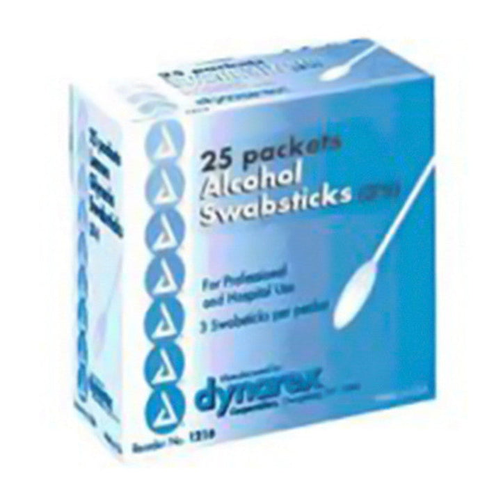 Dynarex Alcohol Swabsticks, Sterile 3-Pack, 25 Boxes of 3 (75 Swabsticks Total) by Pasteur Pharmacy