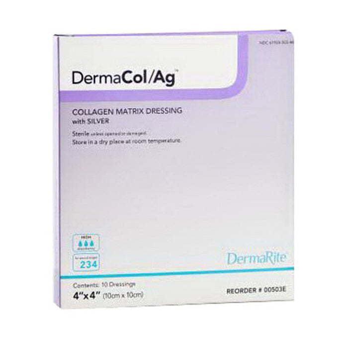 DermaRite DermaCol/Ag Collagen Matrix Wound Dressing with Silver, 4" x 4" (10 Count/Box) by Pasteur Pharmacy