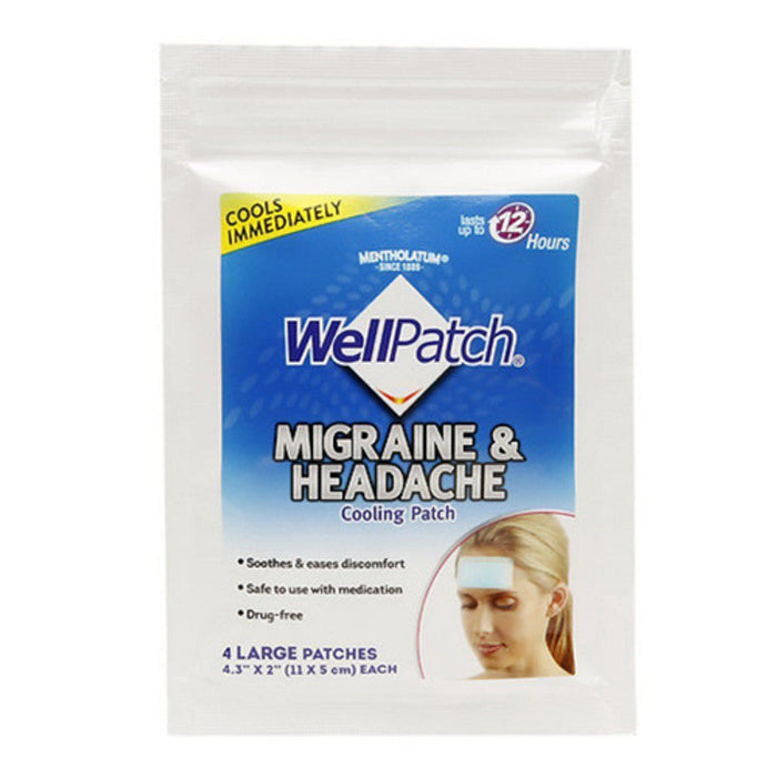 Wellpatch Migraine & Headache Cooling Patches, Instant Drug-Free Relief, 2 x 4.3 in, 4 Count by Pasteur Pharmacy