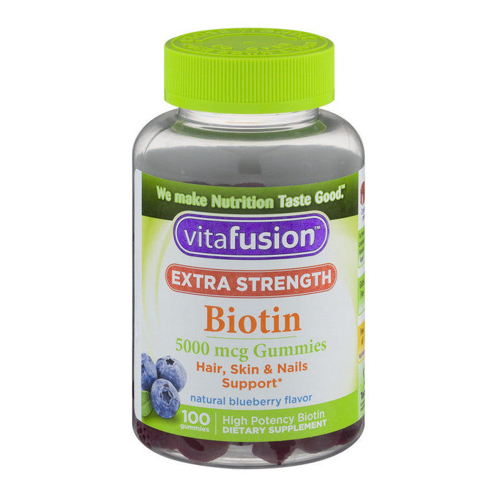 Vitafusion Biotin 5000 mcg, Hair, Skin & Nails Support, Natural Blueberry Flavor, 100 Gummies by Pasteur Pharmacy