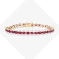 9.18 Ct Oval Pink Ruby Prong 10K Gold Inline Tennis Bracelet by Fine Color Jewels