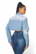 Medley Rhinestone Detail Crop Denim Jean Jacket by The House of Stylez