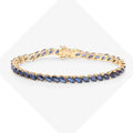12.71 Ct Marquise Blue Sapphire Prong 10K Yellow Gold Diagonal Inline Tennis Bracelet by Fine Color Jewels