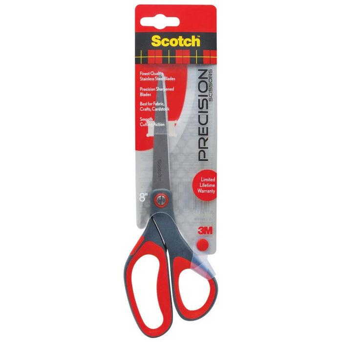 Scotch Precision Scissors, 8" Long, 3.13" Cut Length, Straight Gray/Red Handle by Pasteur Pharmacy