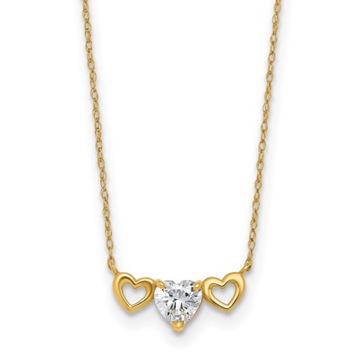 10k Gold CZ Triple Heart Necklace by Fine Color Jewels