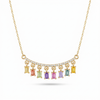 IGI Certified 0.78 Ct Baguette Multi Color Unheated Sapphire and Diamond 14K Yellow Gold Dangler Bar Necklace