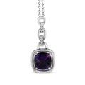 .925 Sterling Silver 6x6MM Cushion Shaped Natural Purple Amethyst and Diamond Accented Bale 18" Inch Pendant Necklace (I-J Color, I1-I2 Clarity) by Bids.com