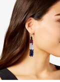 Holiday Lane Gold-Tone Red, White and Blue Seed Bead Tassel Drop Earrings by Vanessa Jane