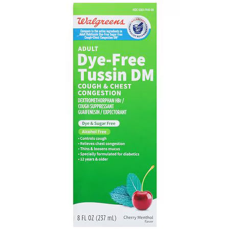 Walgreens Adult Tussin DM Cough & Chest Congestion, Sugar-Free & Dye-Free, Cherry Menthol, 8 fl oz by Pasteur Pharmacy