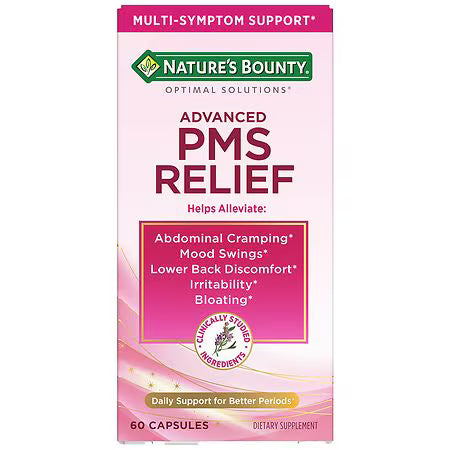 Nature's Bounty Optimal Solutions Advanced PMS Relief For Menstrual Cycle Support; Period Relief; PMS Support Supplement For Women – Chasteberry; Hormone-Free; 60 Capsules by Pasteur Pharmacy