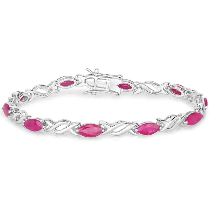 5.00 Ct Marquise Pink Ruby Prong 10K Gold X-Link Crossover Tennis Bracelet by Fine Color Jewels