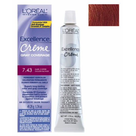 L'Oreal Excellence Dark Copper Golden Blonde #7.43 Creme Permanent Hair Color, 1.74 Oz by Pasteur Pharmacy