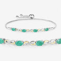 Oval Green Emerald Prong Silver Infinity Bolo Adjustable Bracelet by Fine Color Jewels