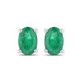 0.88 Ct Oval Green Zambian Emerald Prong 10K Gold Stud Earrings by Fine Color Jewels