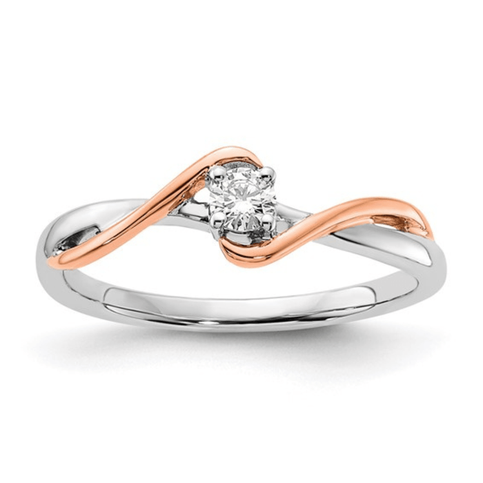 14K Dual Tone Solitaire Diamond Wedding Ring by Fine Color Jewels