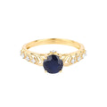 1.03 Ct Round Blue Sapphire & Diamond Prong 10k Gold Bridge Engagement Ring by Fine Color Jewels