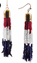 Holiday Lane Gold-Tone Red, White and Blue Seed Bead Tassel Drop Earrings by Vanessa Jane