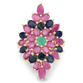 6.97 Carat Genuine Emerald, Blue Sapphire and Ruby .925 Sterling Silver Ring by Bids.com