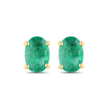 0.88 Ct Oval Green Zambian Emerald Prong 10K Gold Stud Earrings by Fine Color Jewels