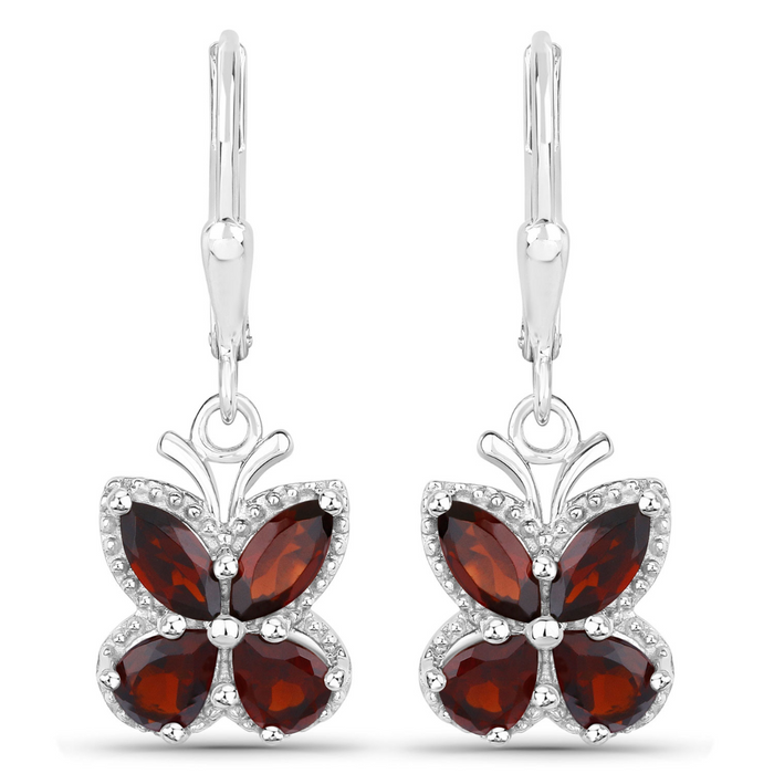 2.60 Ct Red Garnet Prong Silver Butterfly Leverback Earrings by Fine Color Jewels