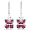 2.52 Ct Red Rhodolite Garnet Prong Silver Butterfly Leverback Earrings