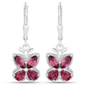 2.52 Ct Red Rhodolite Garnet Prong Silver Butterfly Leverback Earrings by Fine Color Jewels