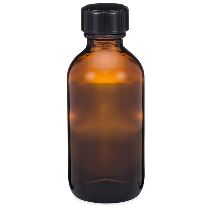 2 oz. Amber Glass Boston Round Bottles with Black Polypropylene Screw Caps (96-Pack) by Pasteur Pharmacy