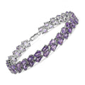 Pear Purple Amethyst Prong Silver Double Row Chevron Tennis Bracelet by Fine Color Jewels