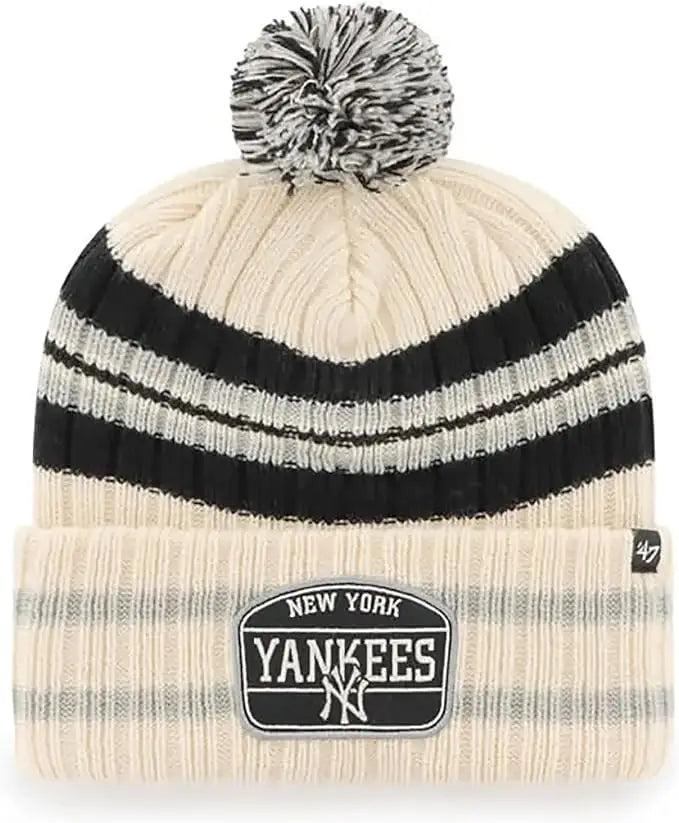 47 New York Yankees Beanie Cuffed Pom Knit Winter Hat, Stretch Fit, by I-Max Fashions