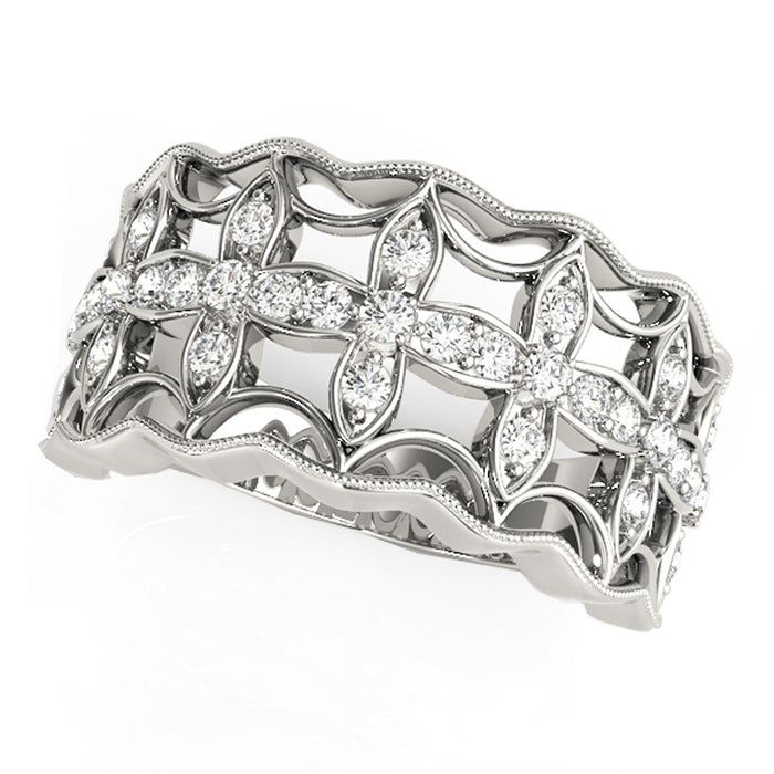 Diamond Studded Four Leaf Clover Motif Ring in 14k White Gold (1/4 cttw) by Bids.com