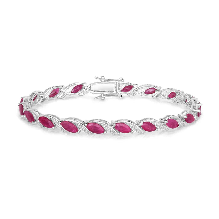 7.60 Ct Marquise Pink Ruby Diamond Prong 10k Gold Tennis Bracelet by Fine Color Jewels