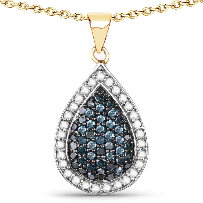 14K Yellow Gold Plated 0.81 Carat Genuine Blue Diamond and White Diamond .925 Sterling Silver Pendant by Bids.com