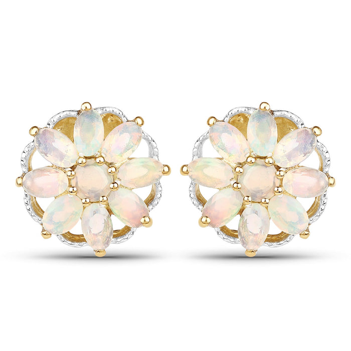14K Yellow Gold Plated 2.70 Carat Genuine Ethiopian Opal .925 Sterling Silver Earrings by Bids.com