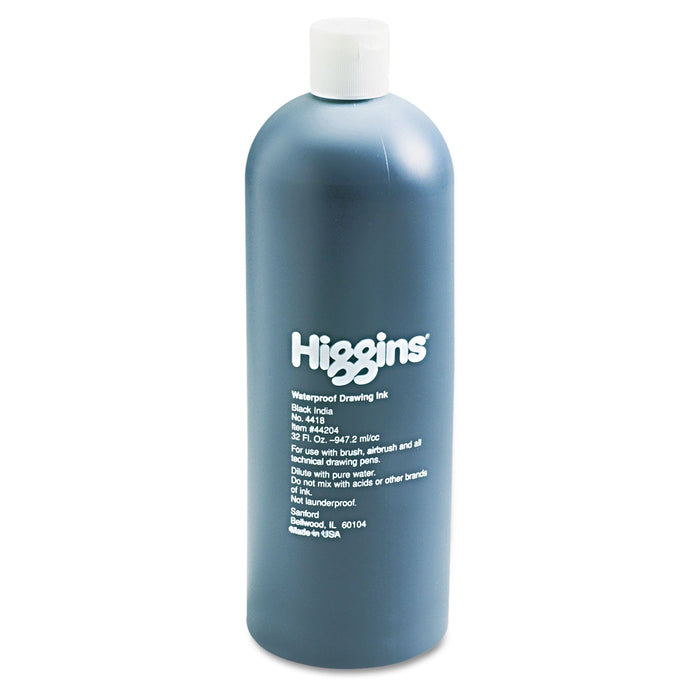 Higgins Waterproof Pigmented Drawing Ink, 32 oz Bottle, Black