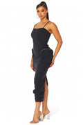 Erin Cargo Pocket Ruched Nylon Tank Dress by The House of Stylez