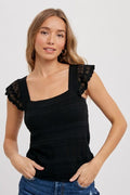 Square Neck Crossed Strap Tank - Black by Boutique 23