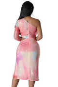Tie Dye Crystal One Shoulder Midi Dress by The House of Stylez