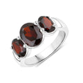 3.70 Ct Oval Red Garnet Prong Silver Three Stone Ring by Fine Color Jewels