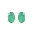 0.38 Ct Oval Green Zambian Emerald Prong 10K Gold Stud Earrings by Fine Color Jewels