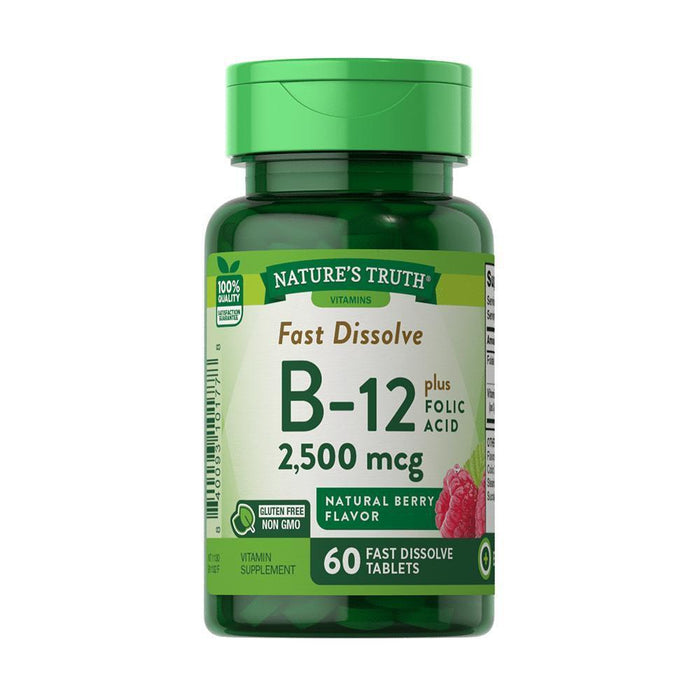 Nature's Truth Vitamin B-12 2500mcg Plus Folic Acid Fast Dissolve Tablets - Natural Berry Flavor 60ct by Pasteur Pharmacy
